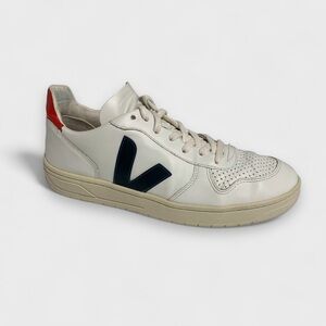 Veja V-10 Leather Sneaker In White, Nautico, Pekin | Size US 9 EU 42